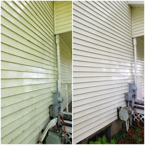 Siding reveals a clean finish after professional power washing.